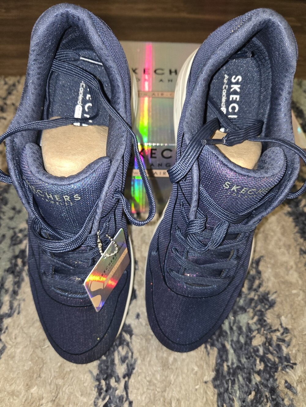 Skechers Women's Glitter Navy Athletic Sneakers - Picture 3 of 7